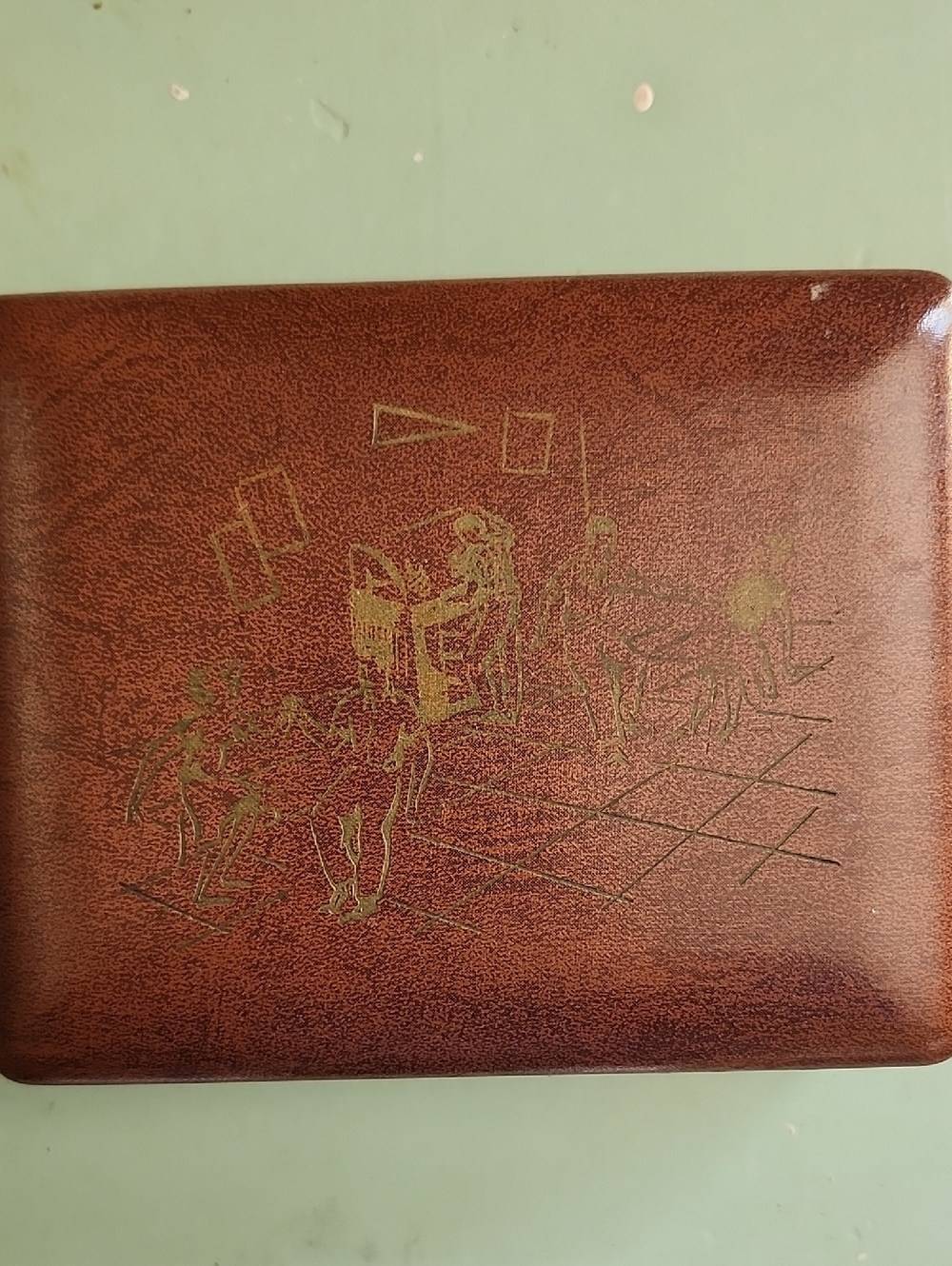 Vintage Hickok Gold Etched Design Brown Wooden Storage Box